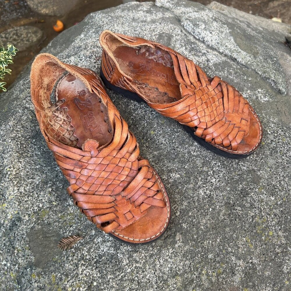 Brand X Mexican Huaraches Copper Brown Woven Leather Size 6.5 - Picture 10 of 10